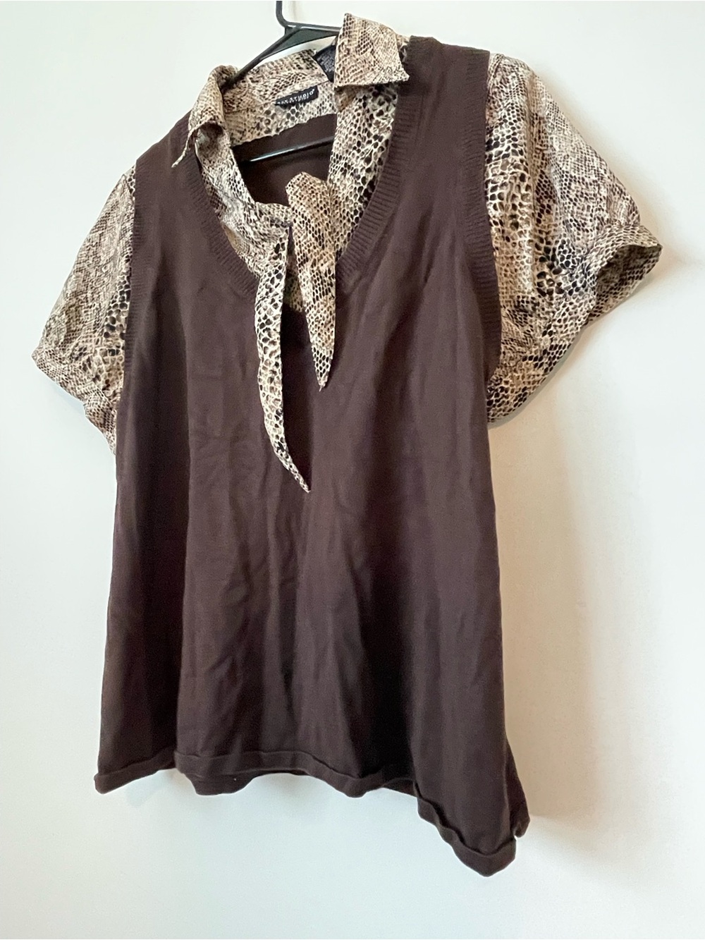 Bay Studio layered Snakeskin Print Collared Chocolate Brown Vest Overlay 1x
